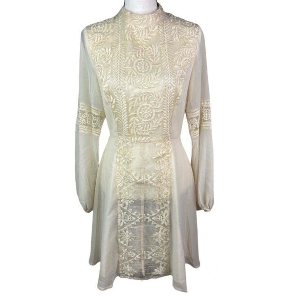 Lucy Paris Womens‎ Dress Size Small Cream Color Sheer Mock Neck Bohemian Style
